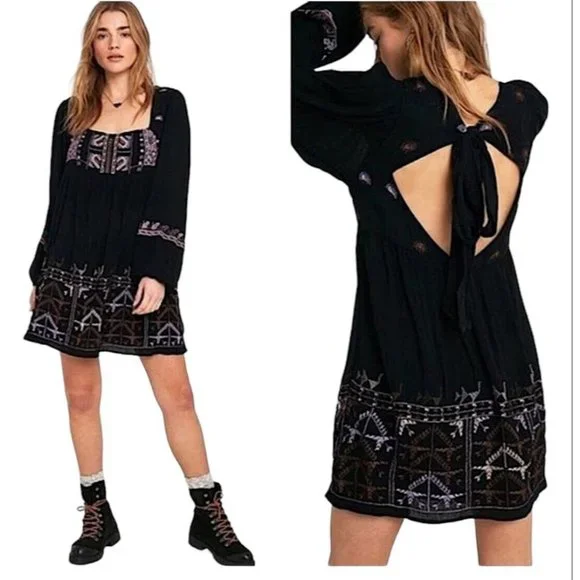 Free People Rhiannon Embroidered Dress - Black S